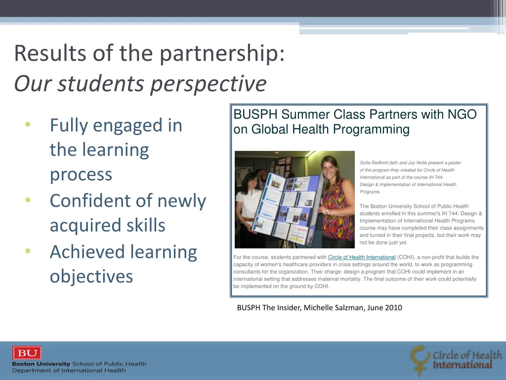 results of the partnership our students