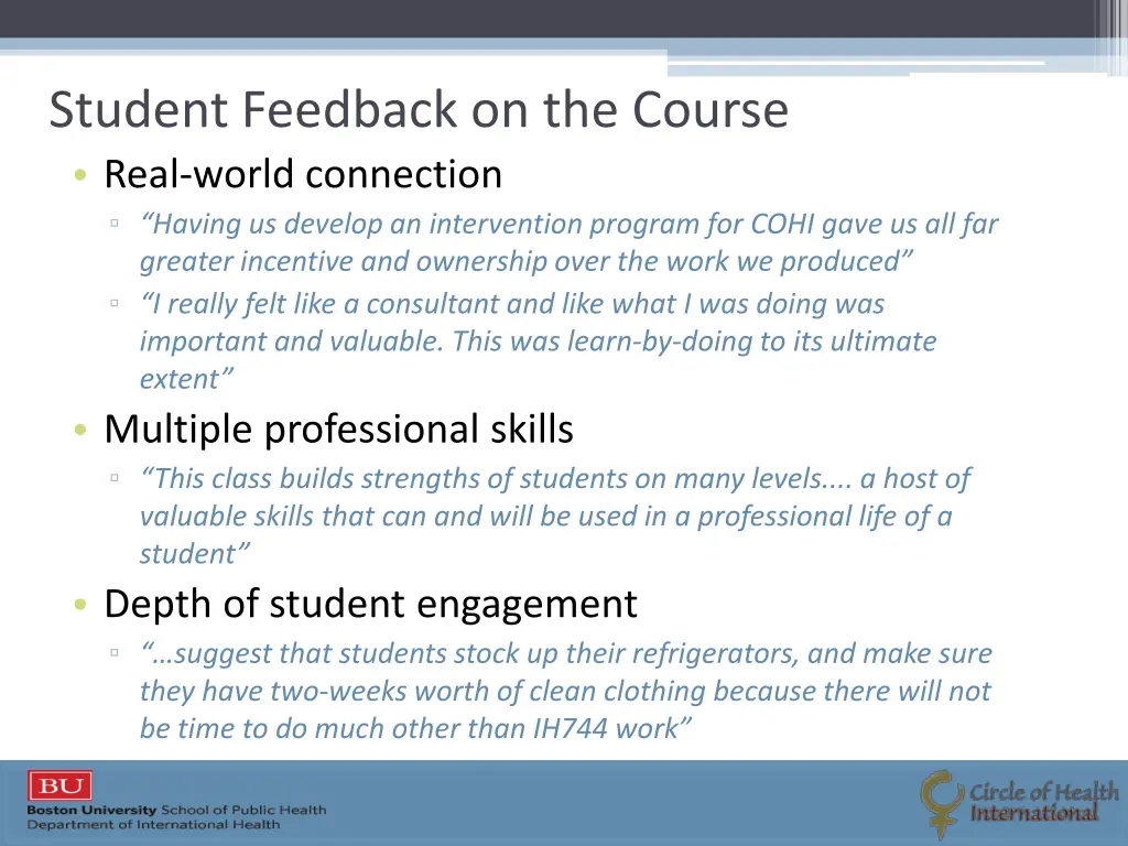 student feedback on the course real world
