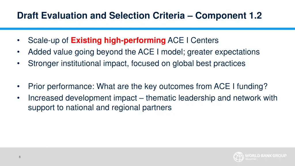 draft evaluation and selection criteria component
