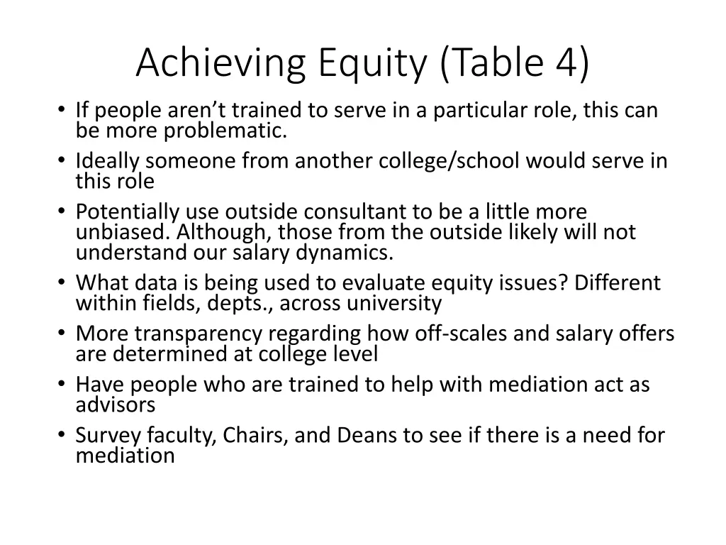 achieving equity table 4 if people aren t trained