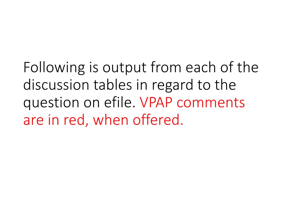 following is output from each of the discussion