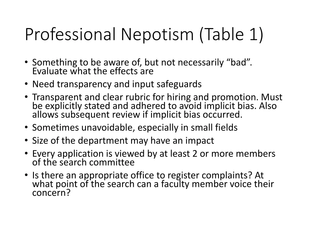 professional nepotism table 1