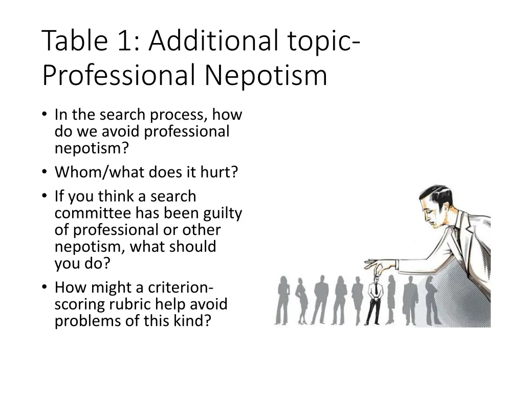table 1 additional topic professional nepotism