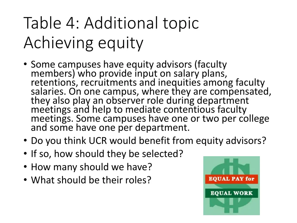 table 4 additional topic achieving equity some
