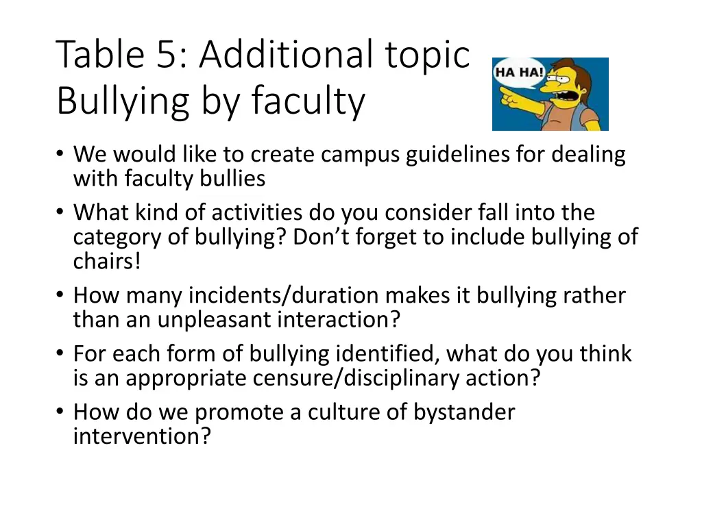 table 5 additional topic bullying by faculty