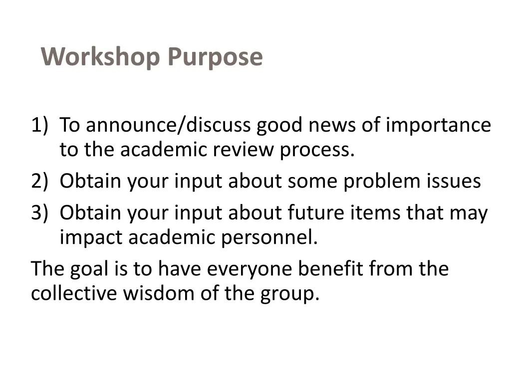 workshop purpose