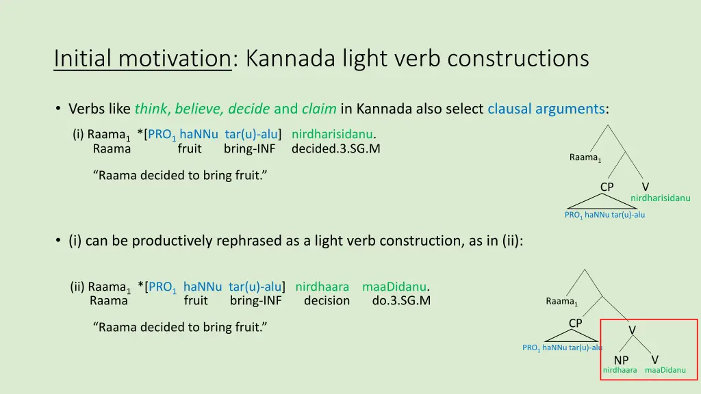 initial motivation kannada light verb