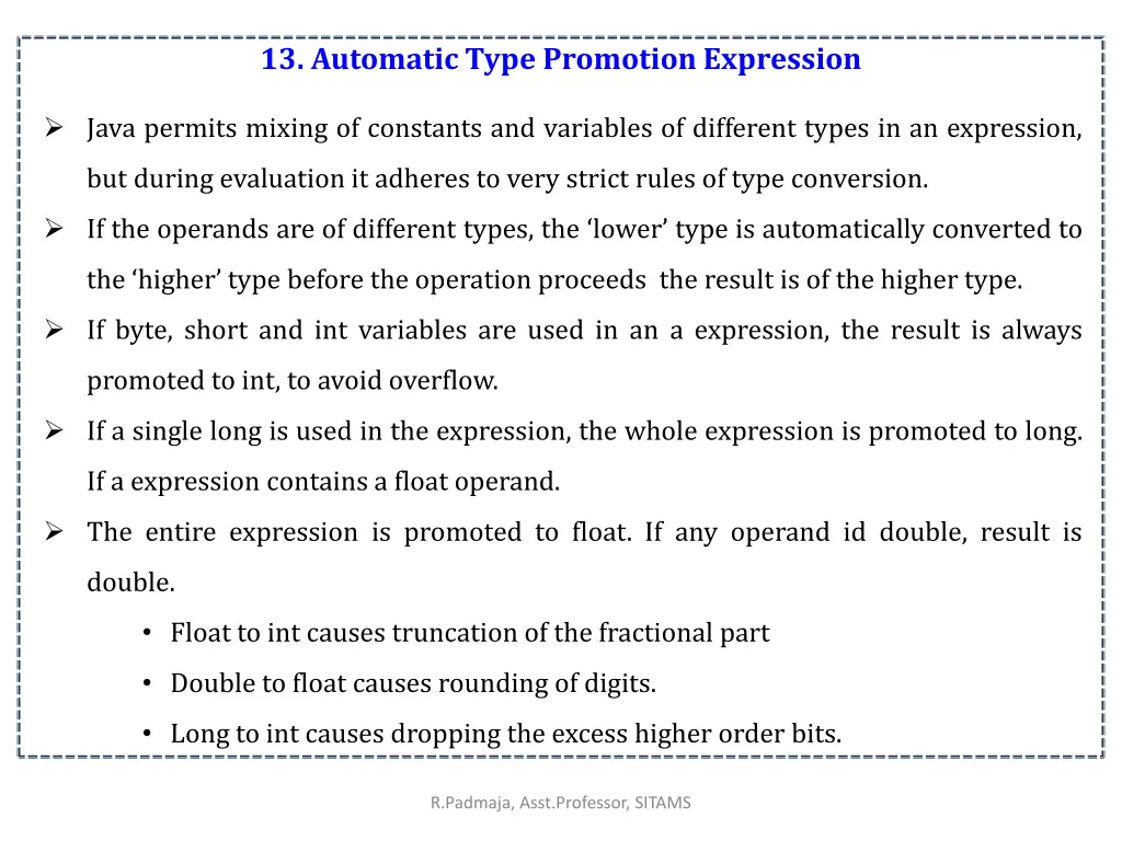 13 automatic type promotion expression