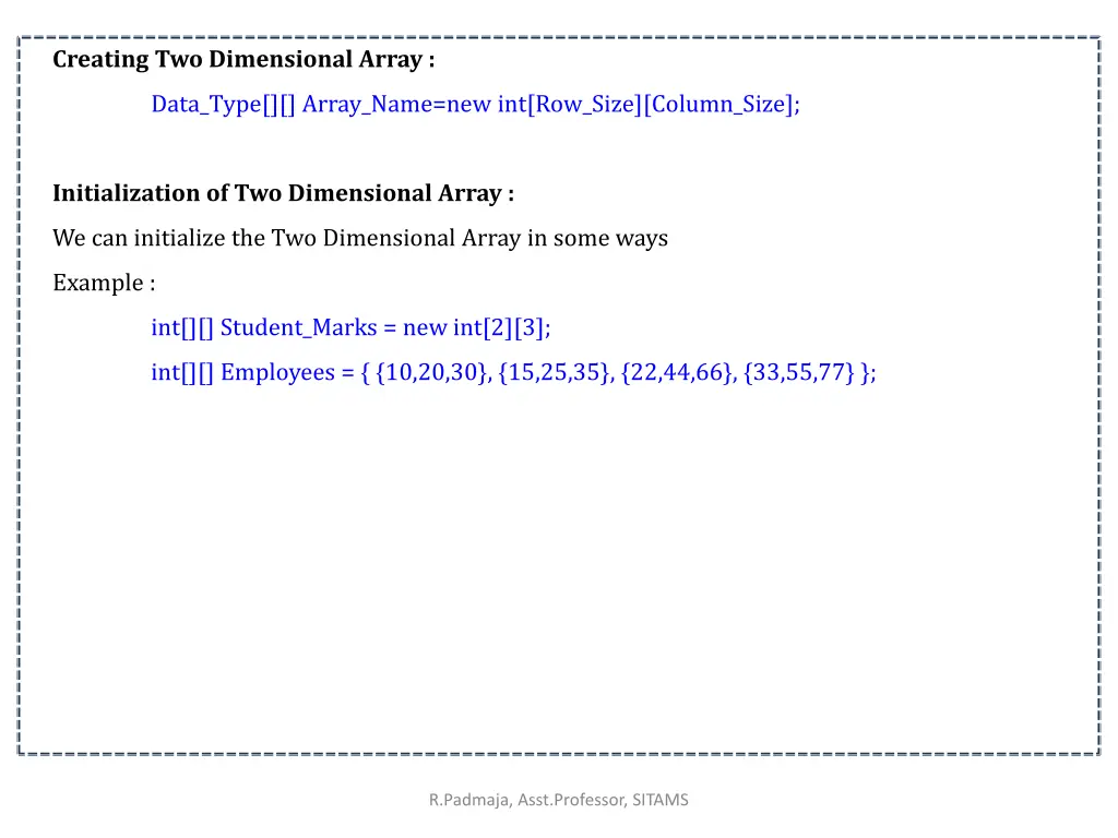 creating two dimensional array