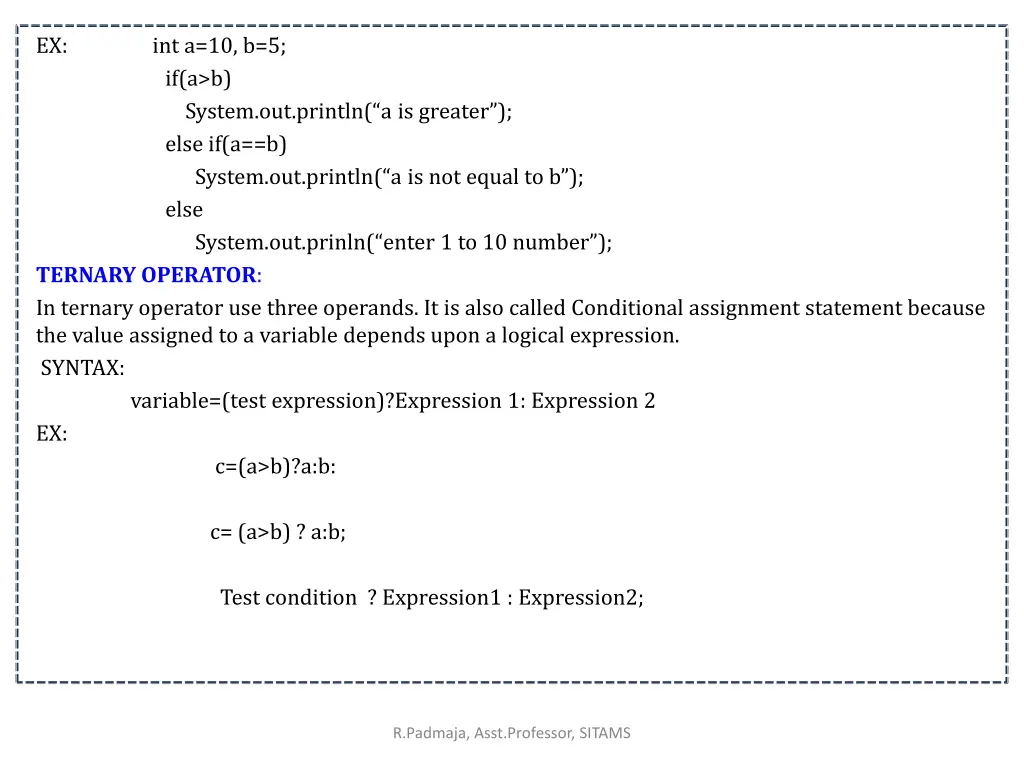 ex int a 10 b 5 if a b system out println