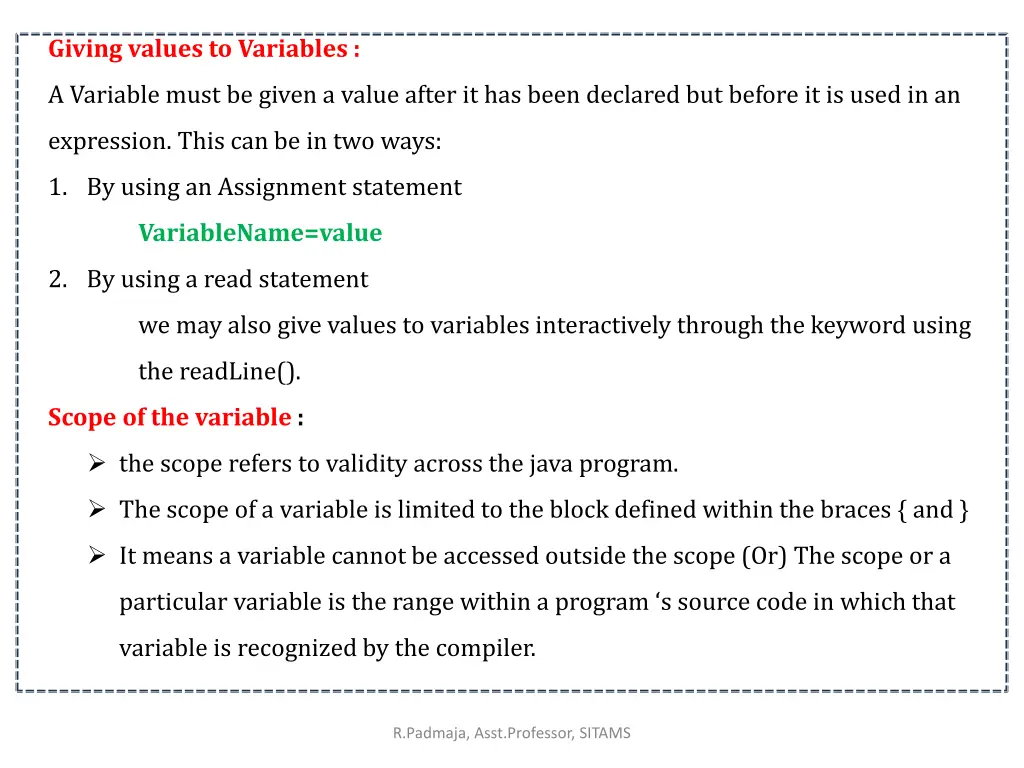 giving values to variables
