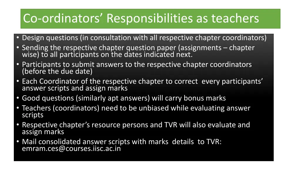 co ordinators responsibilities as teachers