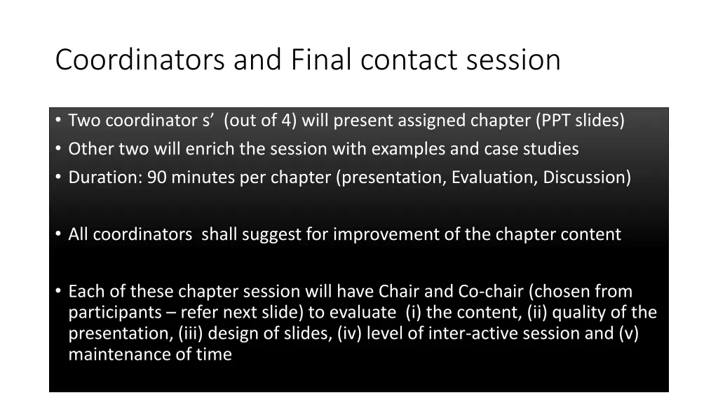 coordinators and final contact session