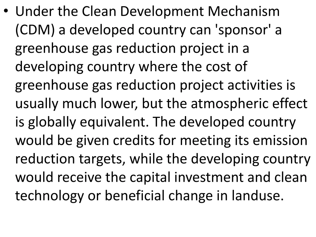 under the clean development mechanism