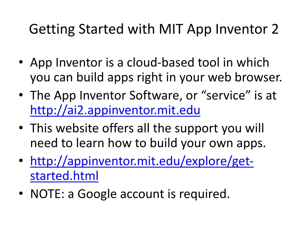 getting started with mit app inventor 2