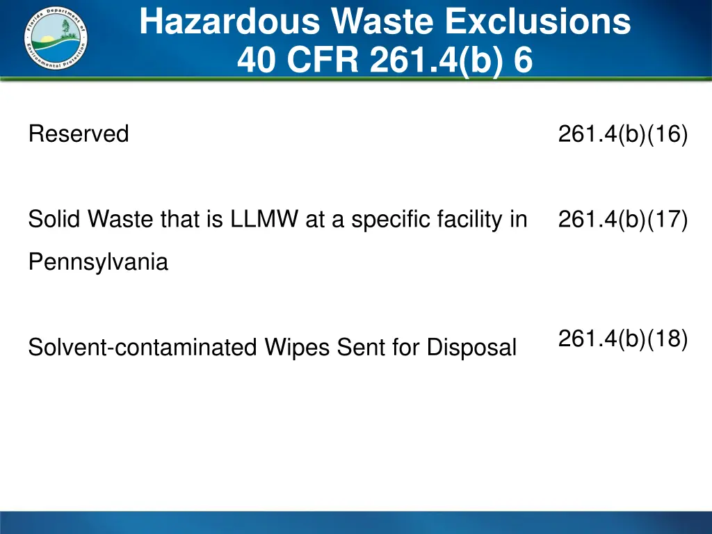 hazardous waste exclusions 40 cfr 261 4 b 6