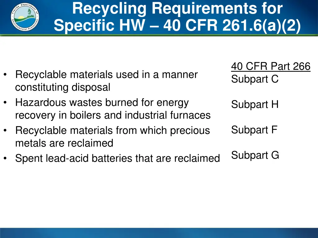 recycling requirements for specific