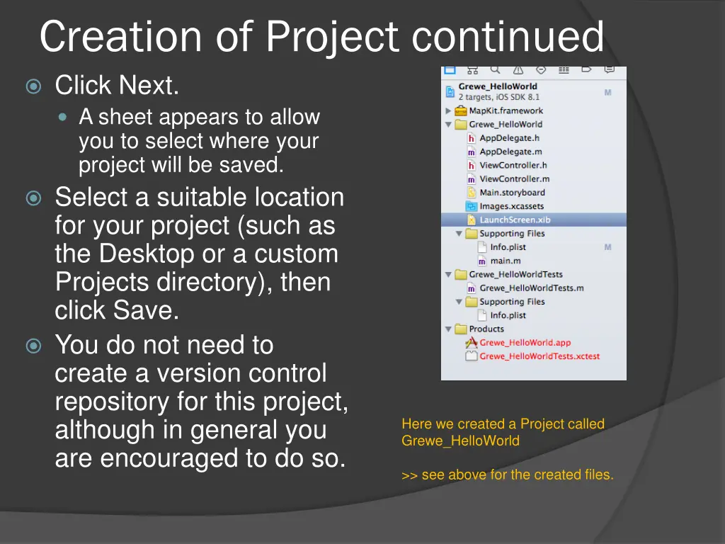creation of project continued click next a sheet