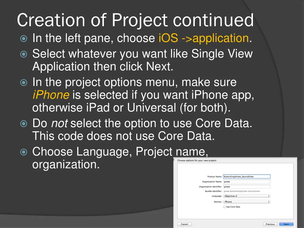 creation of project continued