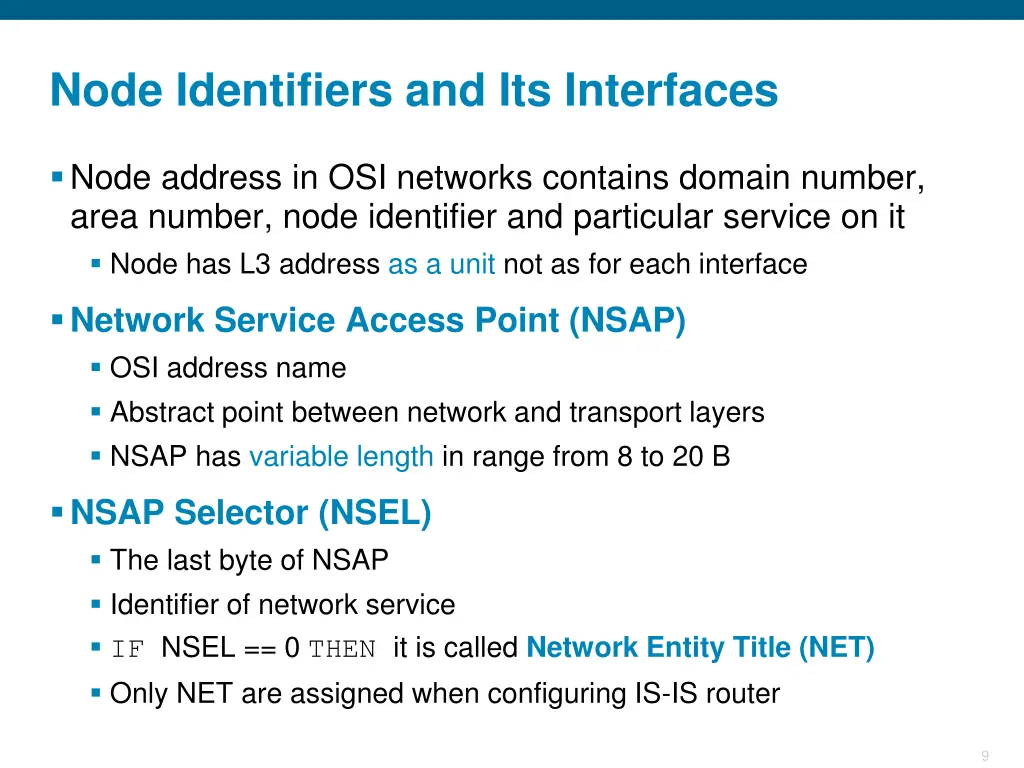 node identifiers and its interfaces