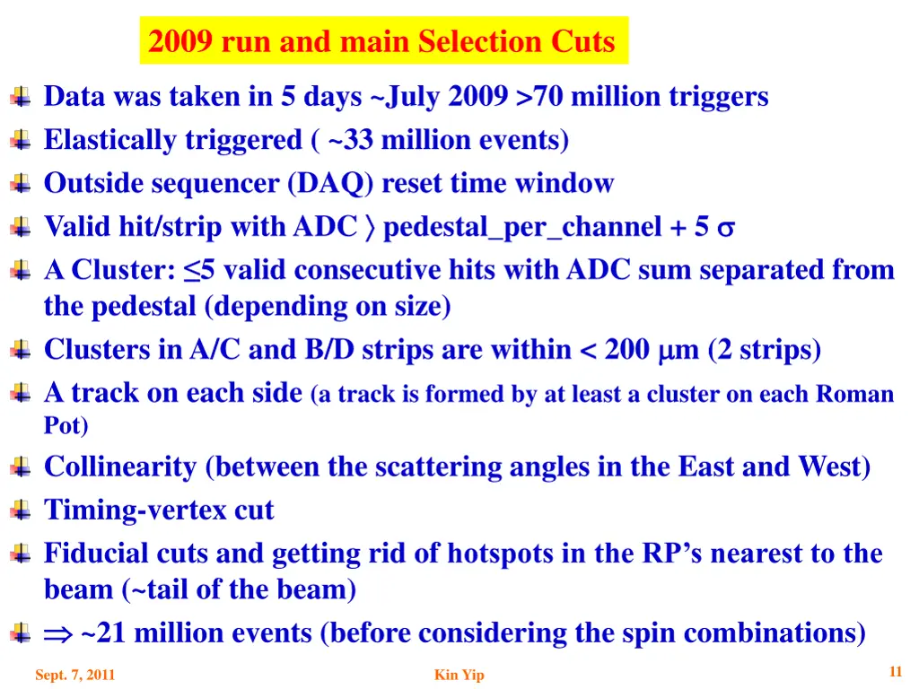2009 run and main selection cuts
