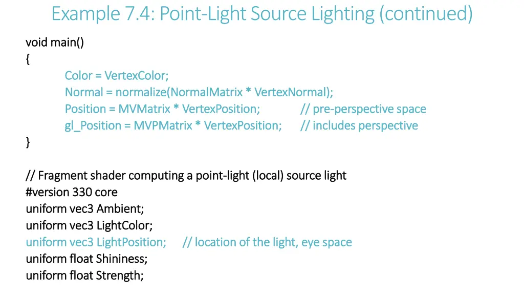example 7 4 point light source lighting continued