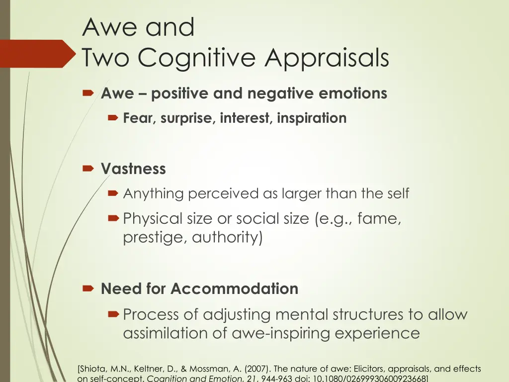 awe and two cognitive appraisals