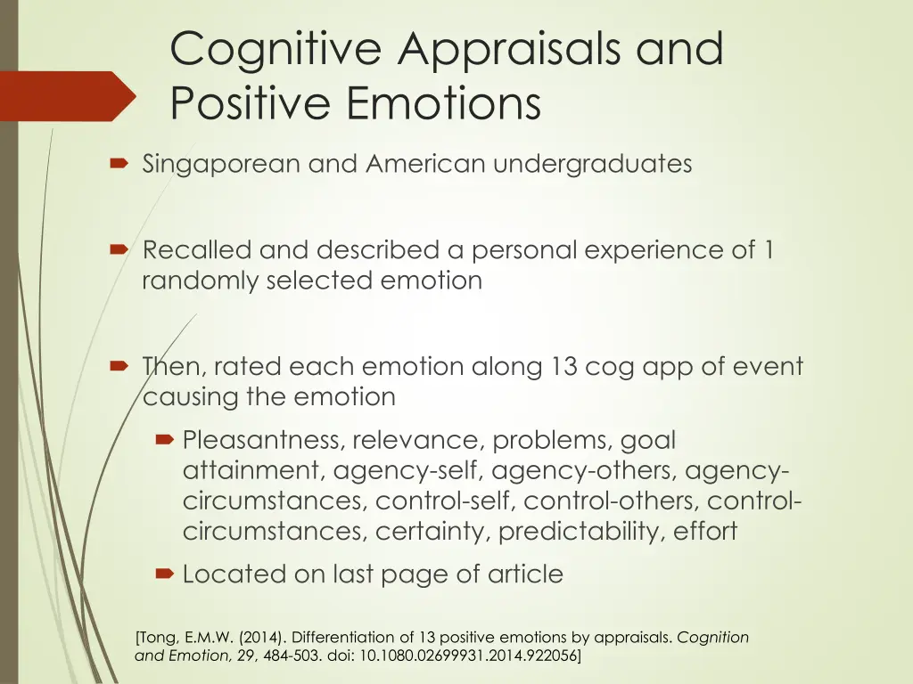 cognitive appraisals and positive emotions