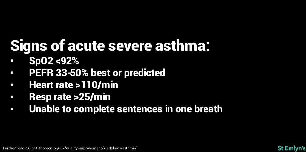 signs of acute severe asthma spo2 92 pefr