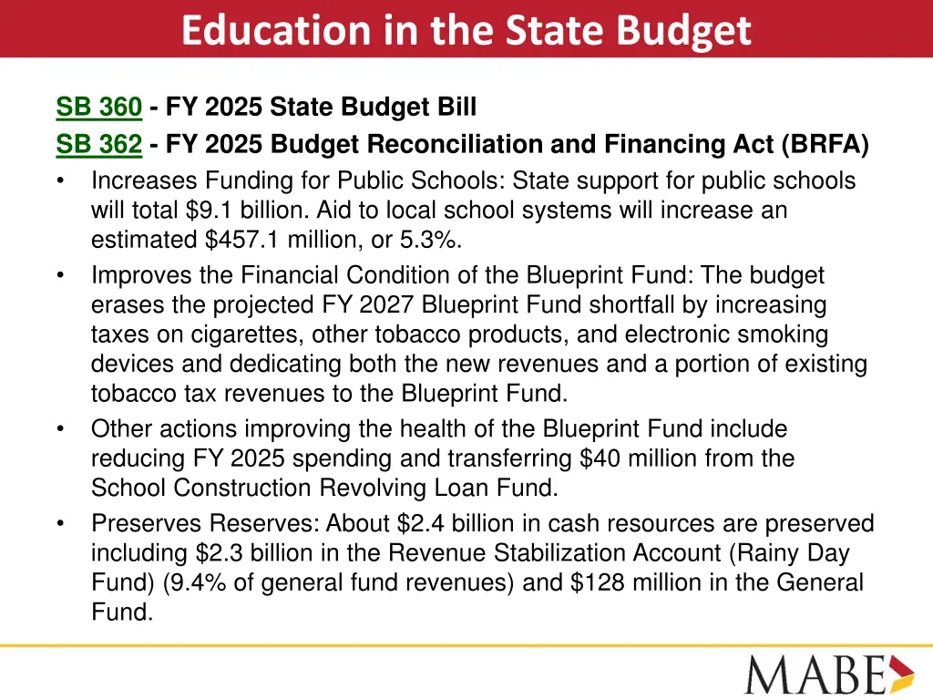 education in the state budget