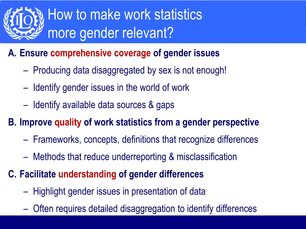 how to make work statistics more gender relevant