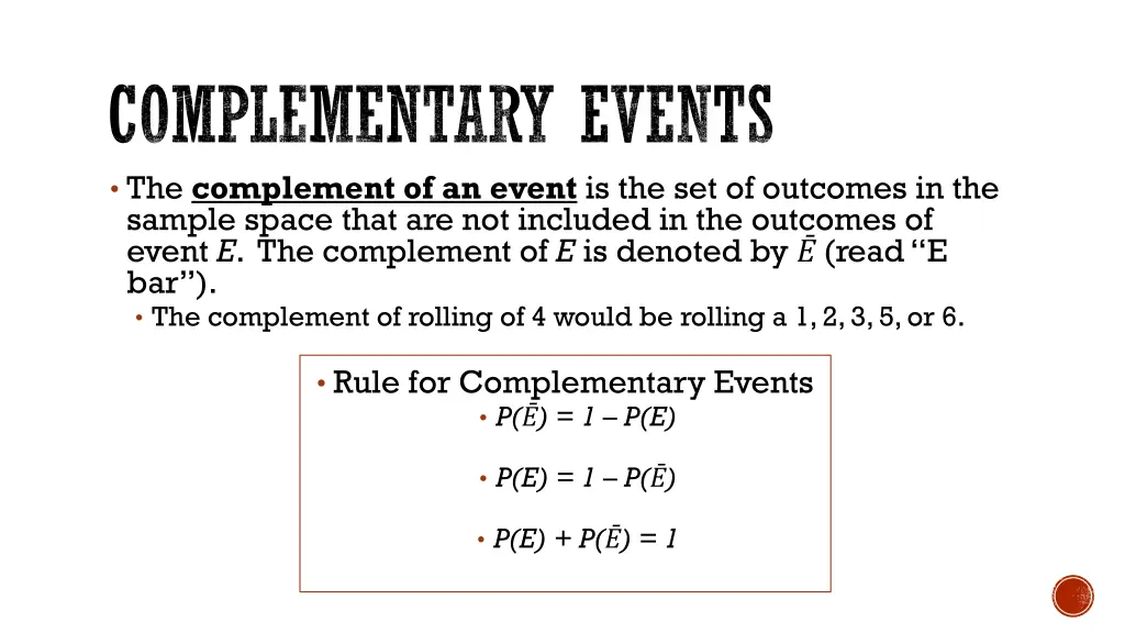 complementary events the complement of an event