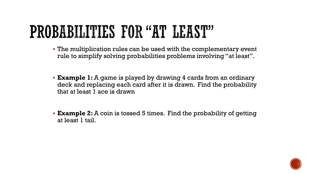 probabilities for at least