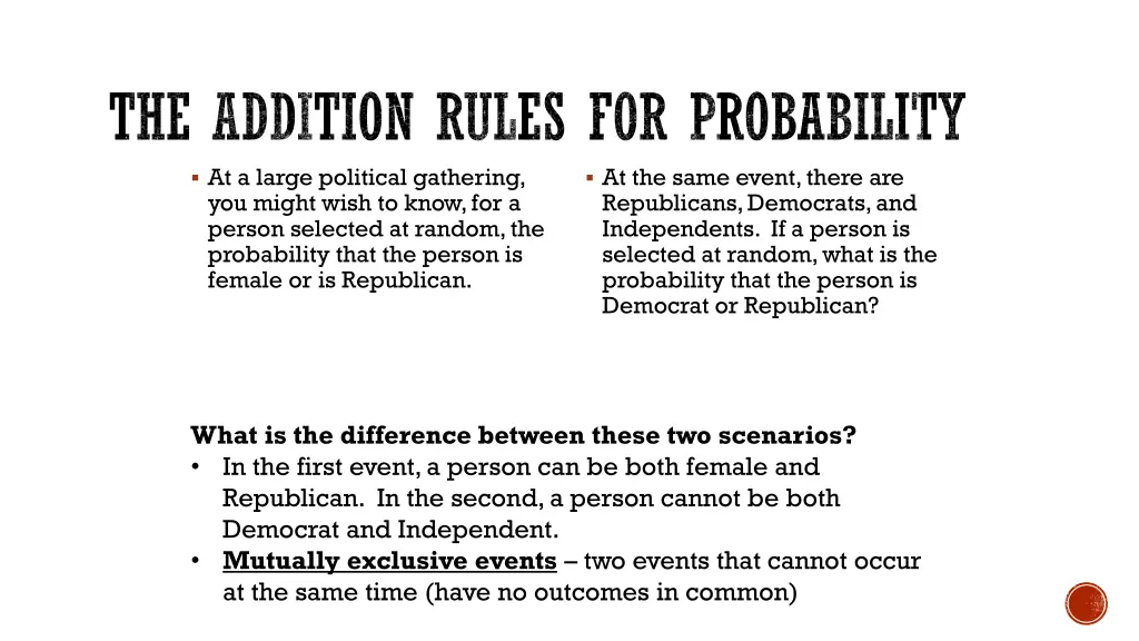 the addition rules for probability at a large