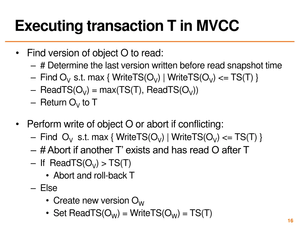 executing transaction t in mvcc