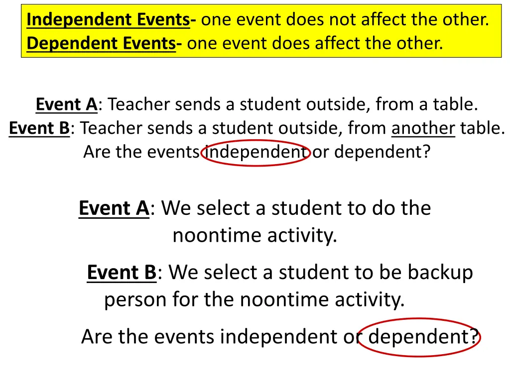 independent events one event does not affect