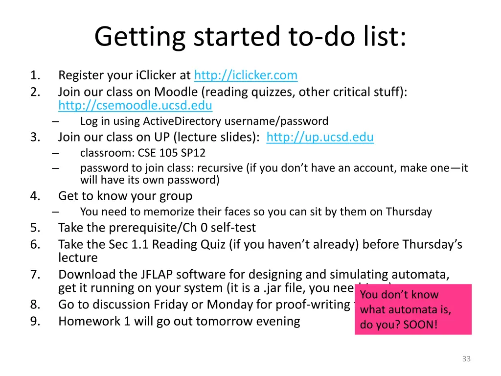 getting started to do list 1