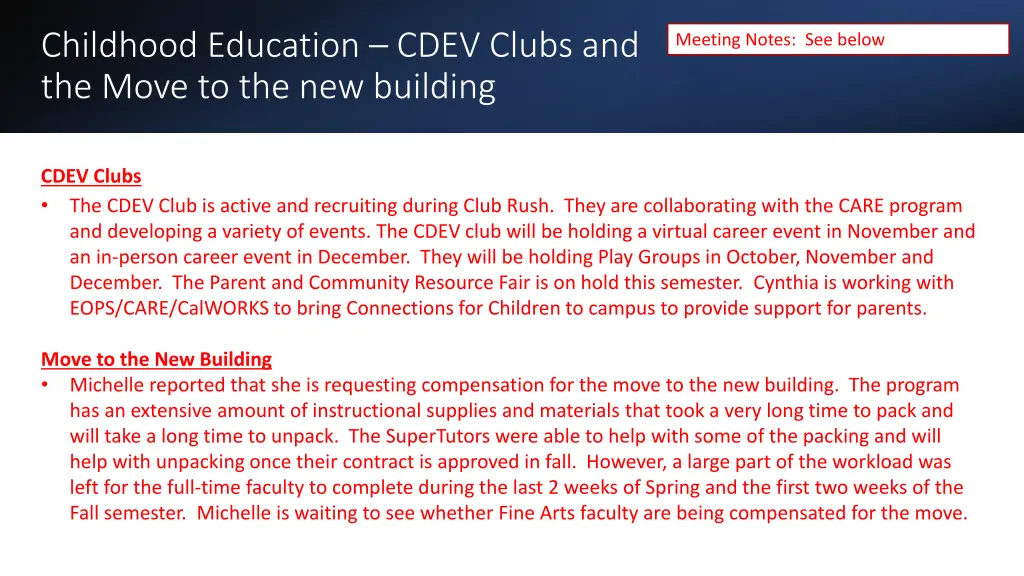 childhood education cdev clubs and the move