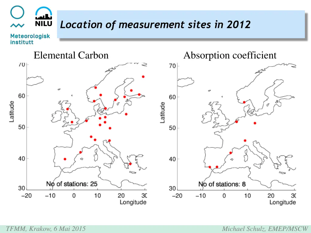 location of measurement sites in 2012