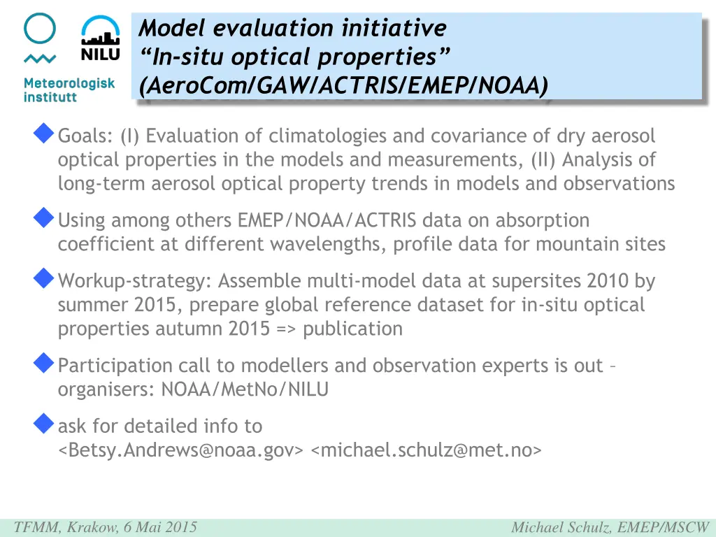 model evaluation initiative in situ optical