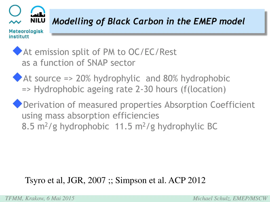 modelling of black carbon in the emep model