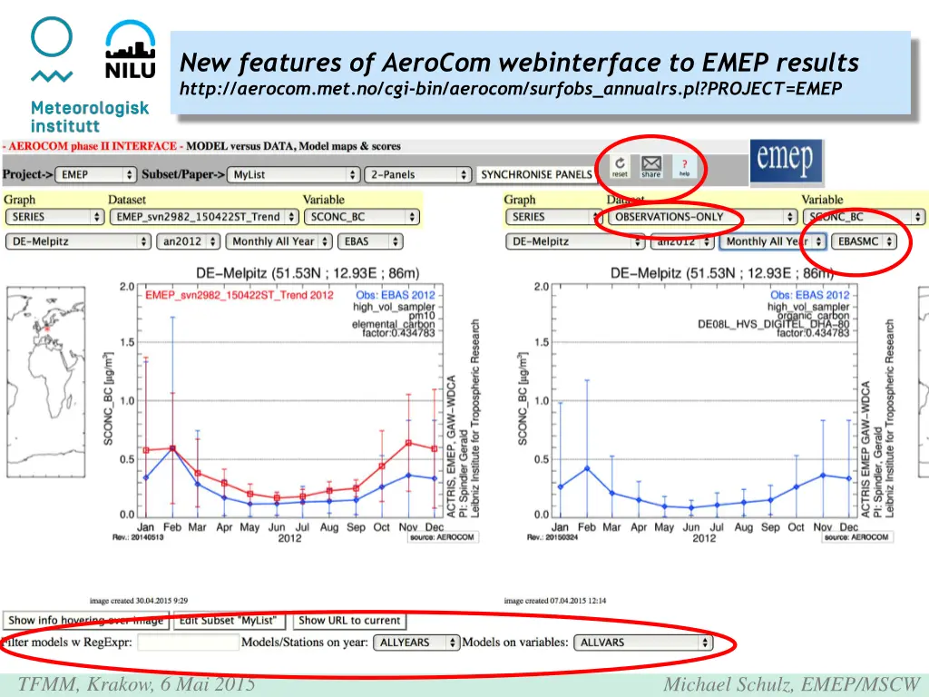 new features of aerocom webinterface to emep