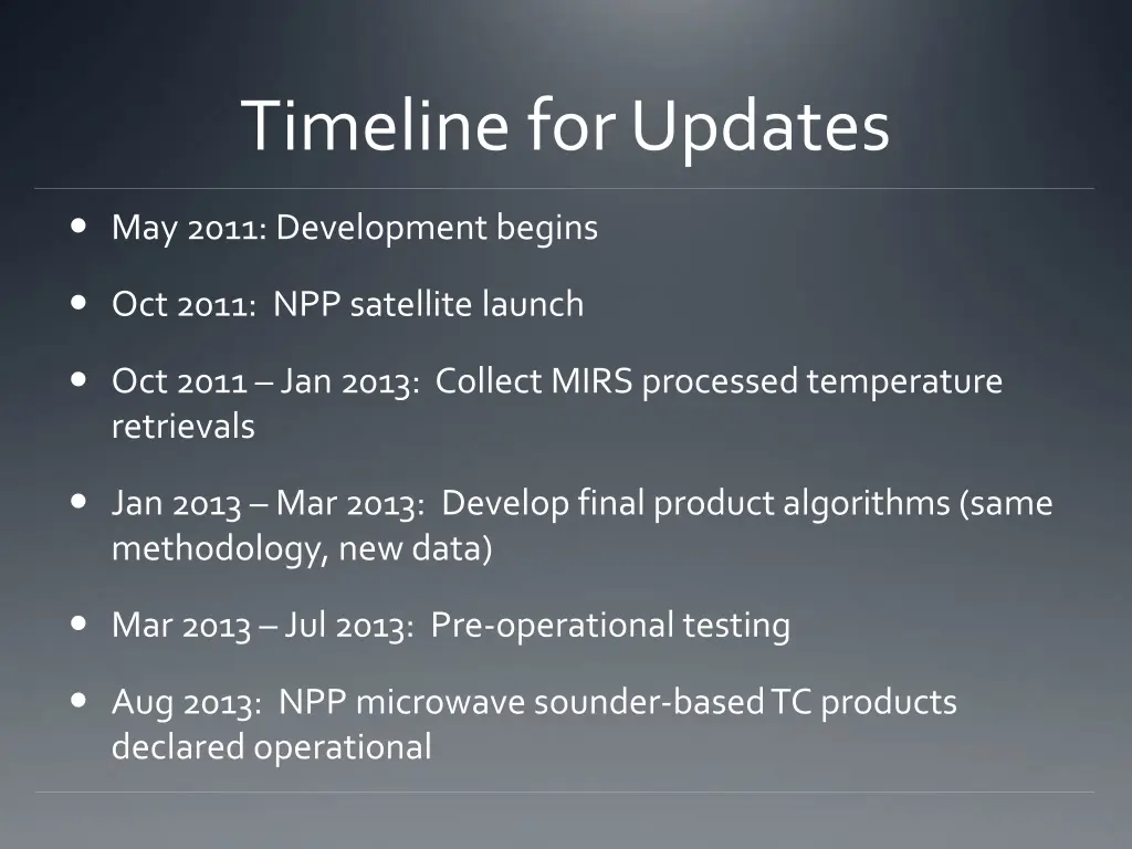 timeline for updates