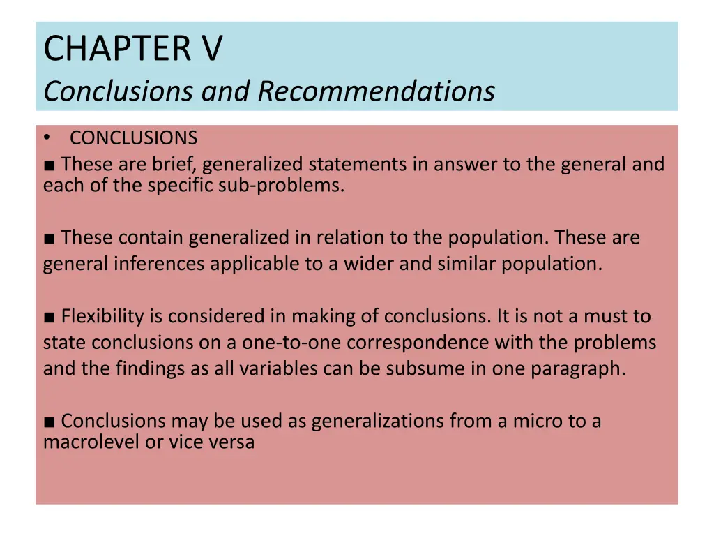 chapter v conclusions and recommendations