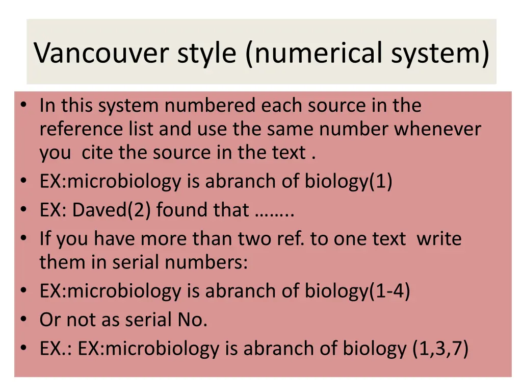 vancouver style numerical system