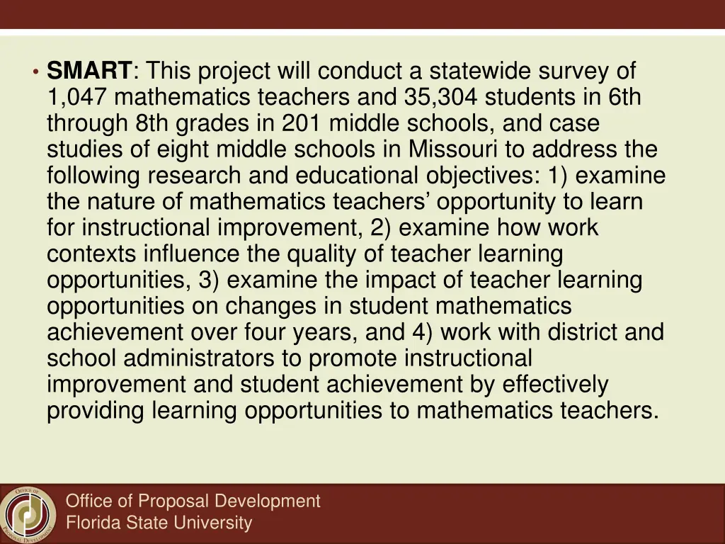 smart this project will conduct a statewide