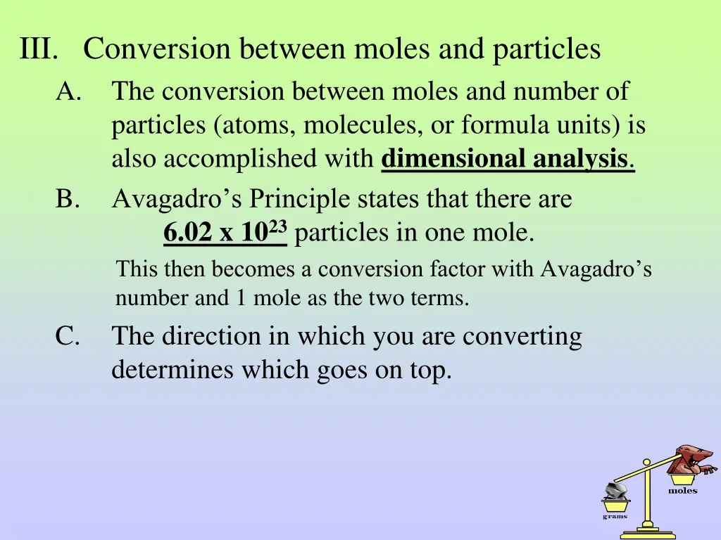 iii conversion between moles and particles