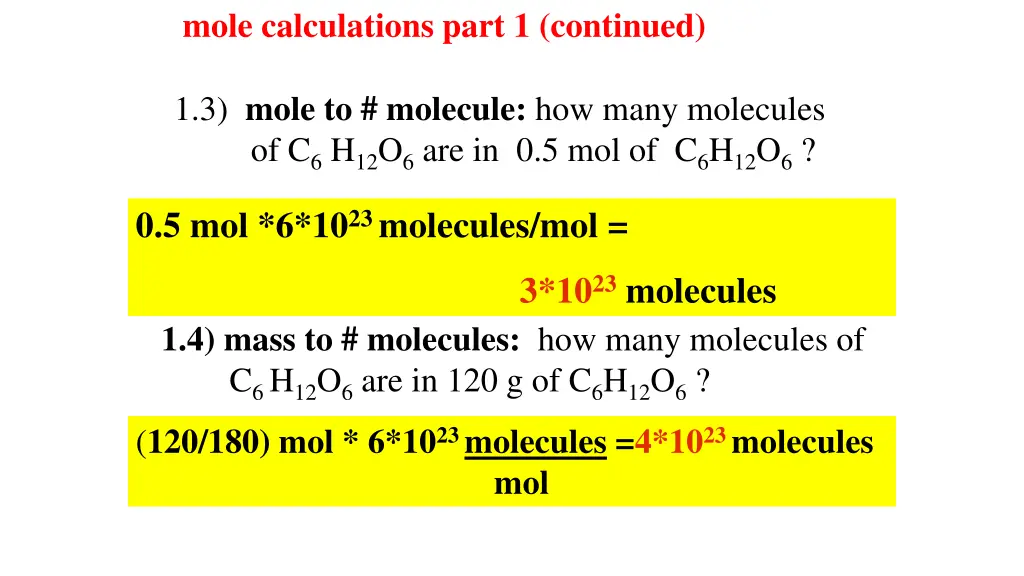 mole calculations part 1 continued