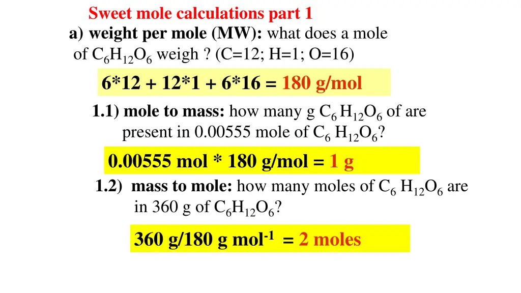 sweet mole calculations part 1