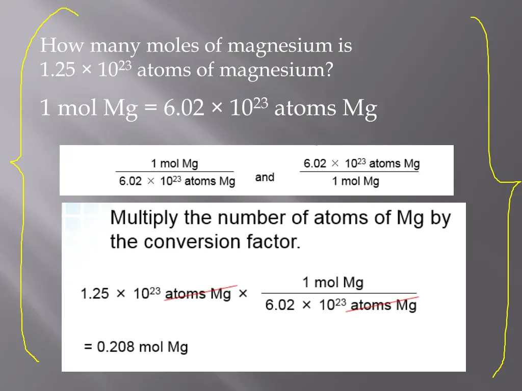 how many moles of magnesium is 1 25 10 23 atoms